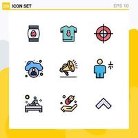 Mobile Interface Filledline Flat Color Set of 9 Pictograms of security user soccer cloud target Editable Vector Design Elements