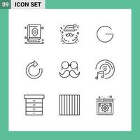 Mobile Interface Outline Set of 9 Pictograms of moustache restore santa arrow crypto Editable Vector Design Elements