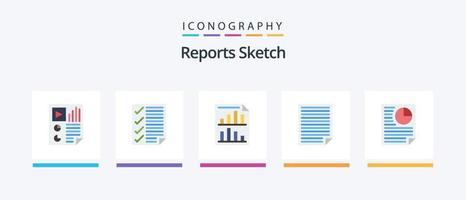 Reports Sketch Flat 5 Icon Pack Including page. data. page. report. page. Creative Icons Design vector