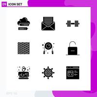 Pack of 9 creative Solid Glyphs of square floor envelope tile gym Editable Vector Design Elements