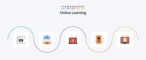 paquete de iconos de 5 planos de aprendizaje en línea que incluye aprendizaje. aprendizaje electrónico aprendiendo. teléfono inteligente aprendiendo vector