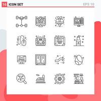 Mobile Interface Outline Set of 16 Pictograms of computer you tuber match web add Editable Vector Design Elements