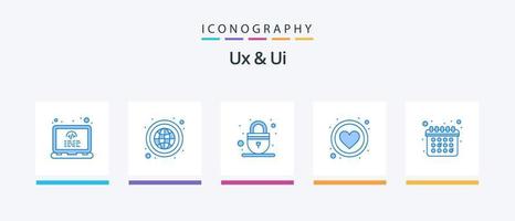 paquete de iconos ux y ui blue 5 que incluye calendario. como. cerrar con llave. corazón. favorito. diseño de iconos creativos vector