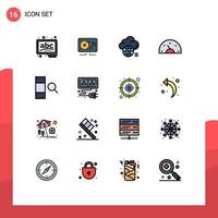 Mobile Interface Flat Color Filled Line Set of 16 Pictograms of dashboard car cloud bike technology Editable Creative Vector Design Elements