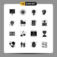 Modern Set of 16 Solid Glyphs Pictograph of computer user bulb data box Editable Vector Design Elements