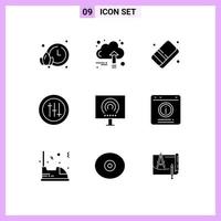 Modern Set of 9 Solid Glyphs and symbols such as radio desktop eraser seo options Editable Vector Design Elements