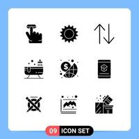 conjunto de 9 iconos de interfaz de usuario modernos símbolos signos de dinero cambio global negocio ducha elementos de diseño vectorial editables vector