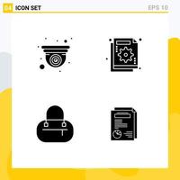 grupo de 4 glifos sólidos modernos establecidos para elementos de diseño vectorial editables de página de gráfico web de bolsa de cámara vector