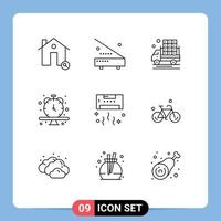 9 User Interface Outline Pack of modern Signs and Symbols of time schedule equipment clock farming Editable Vector Design Elements