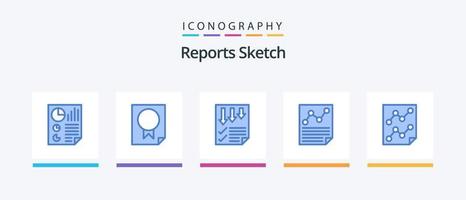 Informes boceto azul 5 paquete de iconos que incluye letra. datos. papel. informe. página. diseño de iconos creativos vector