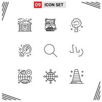 Pack of 9 Modern Outlines Signs and Symbols for Web Print Media such as research women tree power spring Editable Vector Design Elements