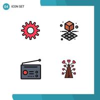 Mobile Interface Filledline Flat Color Set of 4 Pictograms of cog technology cube devices tree Editable Vector Design Elements