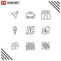 conjunto de 9 iconos modernos de la interfaz de usuario símbolos signos para el medio ambiente hoja banderas cono playa elementos de diseño vectorial editables vector