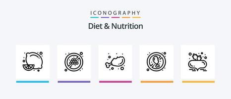 Diet And Nutrition Line 5 Icon Pack Including rice. food. fruit no grape. no diet. healthy. Creative Icons Design vector