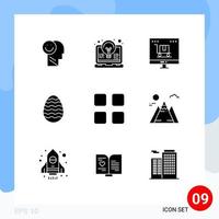 9 Universal Solid Glyph Signs Symbols of easter egg decoration invention marketing digital marketing Editable Vector Design Elements