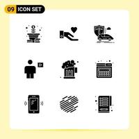 User Interface Pack of 9 Basic Solid Glyphs of beer playback hand human avatar Editable Vector Design Elements