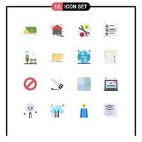 16 Thematic Vector Flat Colors and Editable Symbols of park bench power printing machine Editable Pack of Creative Vector Design Elements