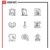 Set of 9 Modern UI Icons Symbols Signs for gym dumbbell find invoice document Editable Vector Design Elements