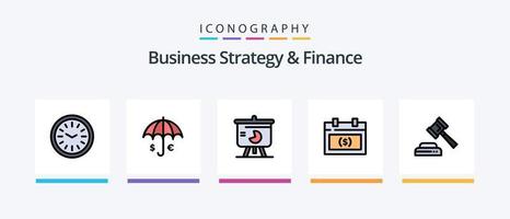 la línea de estrategia empresarial y finanzas llenó el paquete de 5 íconos que incluye. divisa . mano . pago . dólar. diseño de iconos creativos vector