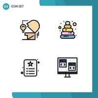 Set of 4 Modern UI Icons Symbols Signs for marketing id card bulb toy identity Editable Vector Design Elements