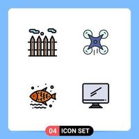 Set of 4 Vector Filledline Flat Colors on Grid for heating supermarket drone fish monitor Editable Vector Design Elements