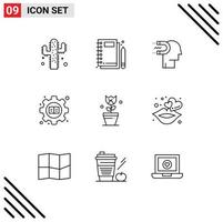 Universal Icon Symbols Group of 9 Modern Outlines of decoration setting power of influence gear lead Editable Vector Design Elements