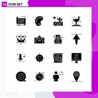 Editable Vector Line Pack of 16 Simple Solid Glyphs of smiley face cactus emots seagull Editable Vector Design Elements