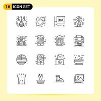 16 iconos creativos signos y símbolos modernos de la idea de aprendizaje electrónico contenido de comida y bebida elementos de diseño vectorial editables del cerebro vector