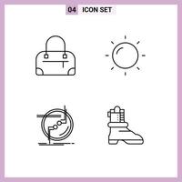 Pack of 4 Modern Filledline Flat Colors Signs and Symbols for Web Print Media such as bag shose sun connection american Editable Vector Design Elements
