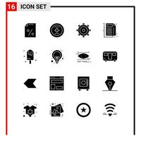 Solid Glyph Pack of 16 Universal Symbols of ice cold basic document medical Editable Vector Design Elements