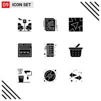 Modern Set of 9 Solid Glyphs and symbols such as basket mobile navigation clipboard webpage Editable Vector Design Elements