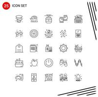 Pictogram Set of 25 Simple Lines of typewriter keys transport sport gloves Editable Vector Design Elements