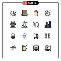 Modern Set of 16 Flat Color Filled Lines and symbols such as sand castle hand bag beach logistics Editable Creative Vector Design Elements