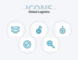 Global Logistics Blue Icon Pack 5 Icon Design. star. world. mail. map. global vector