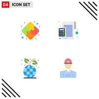 4 iconos universales planos signos símbolos de rompecabezas ecología contabilidad calculadora planta elementos de diseño vectorial editables vector