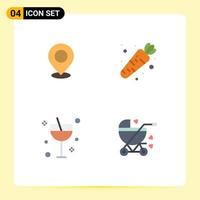 Group of 4 Modern Flat Icons Set for location food marker point alcohol Editable Vector Design Elements