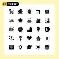 25 User Interface Solid Glyph Pack of modern Signs and Symbols of best up left brain arrows mind Editable Vector Design Elements