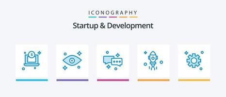 Startup And Develepment Blue 5 Icon Pack Including . setting. mail. gear. space. Creative Icons Design vector