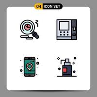 4 iconos creativos, signos y símbolos modernos de investigación, navegación, aplicación atm, baño, elementos de diseño vectorial editables vector