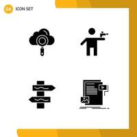 Pack of 4 Modern Solid Glyphs Signs and Symbols for Web Print Media such as cloud index find gunner road Editable Vector Design Elements