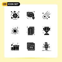 Set of 9 Commercial Solid Glyphs pack for management document asteroid business rise Editable Vector Design Elements