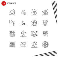 Mobile Interface Outline Set of 16 Pictograms of photo security agreement hacker international Editable Vector Design Elements