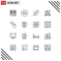 Modern Set of 16 Outlines Pictograph of helmet hard cap macaroon cap hyperlink Editable Vector Design Elements