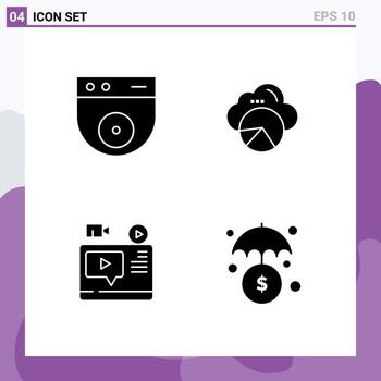 Editable Vector Line Pack of 4 Simple Solid Glyphs of cam blog reporting cloud scince tutorial Editable Vector Design Elements