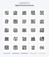 negocio de economía digital creativa 25 paquete de iconos de esquema como transferencia. euro. computadora portátil. dólar. teclado vector