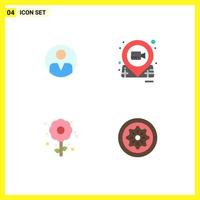 4 Flat Icon concept for Websites Mobile and Apps personal flower user movie easter Editable Vector Design Elements