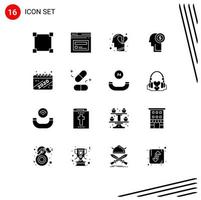 Modern Set of 16 Solid Glyphs Pictograph of year calendar feeling thinking investment Editable Vector Design Elements