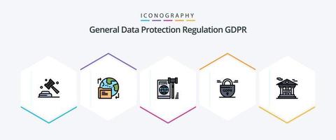 paquete de iconos de línea completa gdpr 25 que incluye seguro. gdpr. datos. datos. ley vector