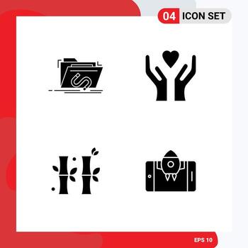 User Interface Pack of 4 Basic Solid Glyphs of backdoor china internet hands gree Editable Vector Design Elements