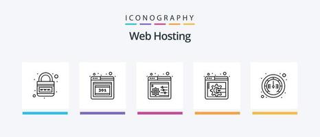 paquete de iconos de la línea 5 de alojamiento web que incluye Internet. herramientas. base de datos. técnico. pantalla. diseño de iconos creativos vector